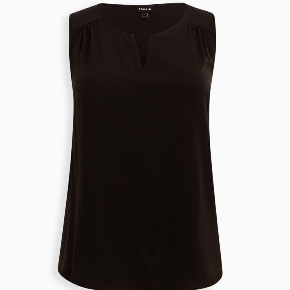 Torrid - Studio Crepe de Chine Woven Metal Keyhole Tank in Deep Black​​​​​​​​​​ - Picture 13 of 13